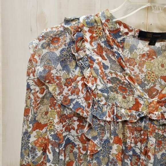 100% Silk Frye Ruffle Blouse Boho Peasant Balloon Sleeve - Picture 8 of 12